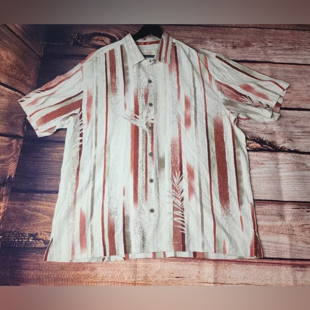 Tommy Bahama 100%  Silk Hawaiian Shirt XL Mens Off White Floral palm
